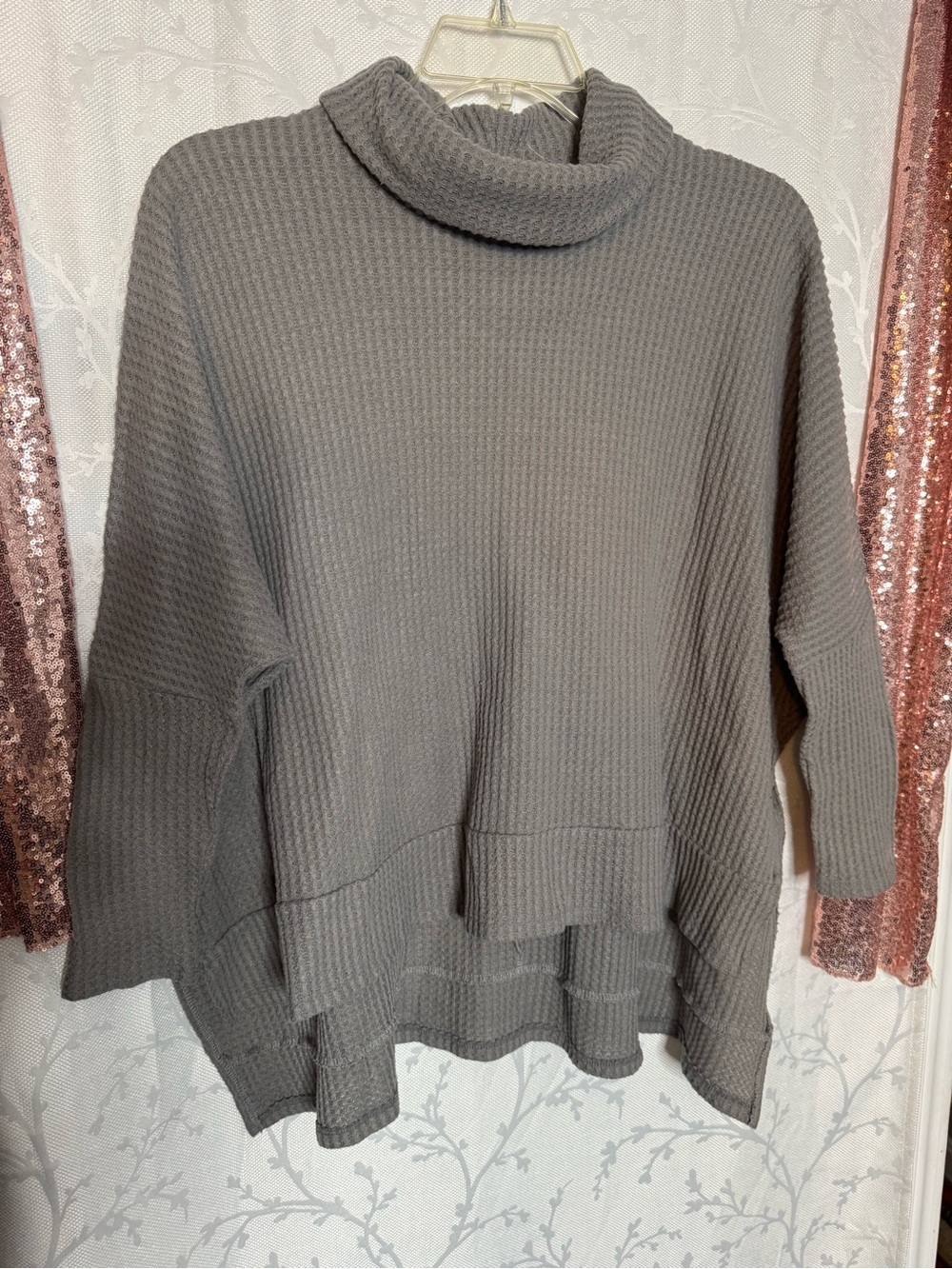 Cherish Gray Waffle-Knit Turtleneck Sweater